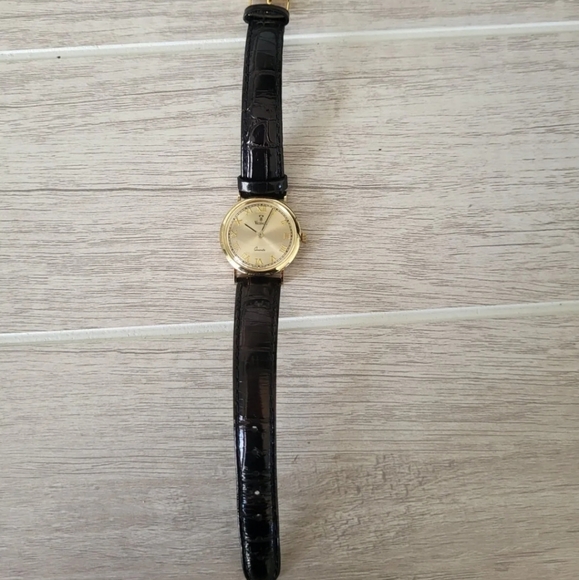 Vicence 14k Gold-Milor and Black Leather Watch - Picture 2 of 9